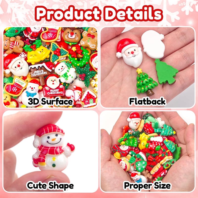 Feivando 120 Pcs Christmas Resin Flatback Charms for Crafts Mini Xmas Embellishments Decoration for Holiday DIY Craft Phone Cases Scrapbook Supplies - Image 3
